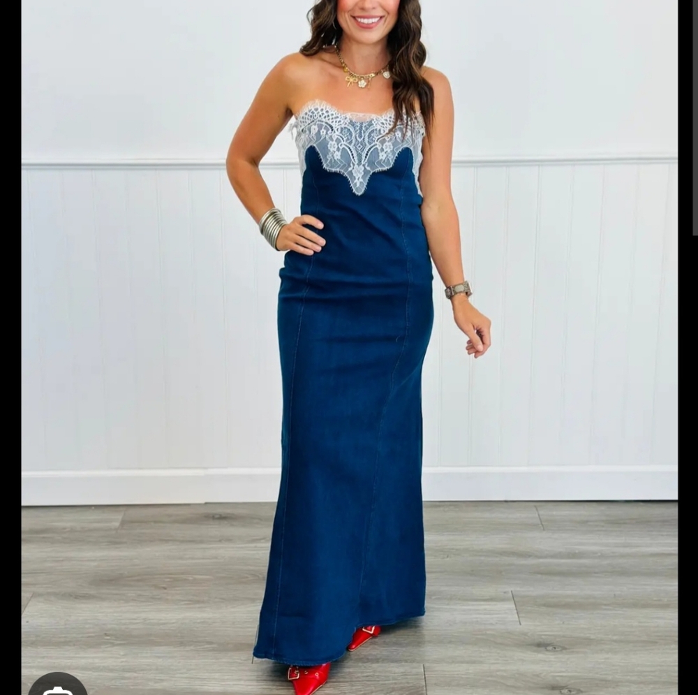 Denim lace maxi dress